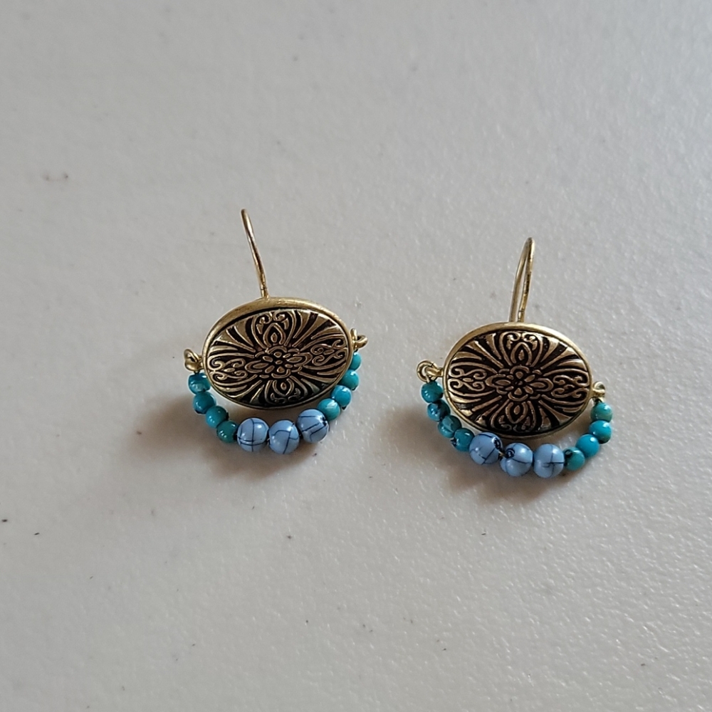 Signed Goldtone and Beads Earrings- LC